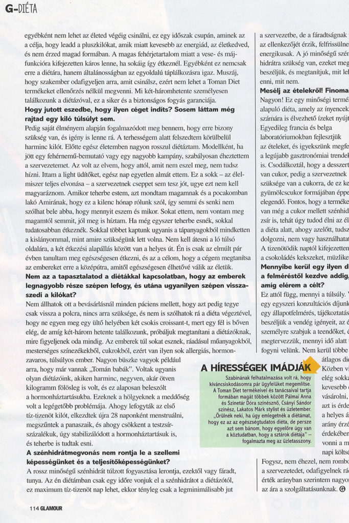 Tomán Szabina Glamour magazin
