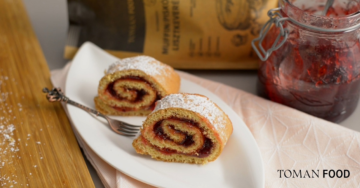 Gluténmentes, tejmentes, cukormentes lekváros piskótatekercs Toman lisztből